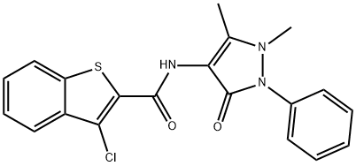 3-chloro-N-(1,5-dimethyl-3-oxo-2-phenyl-2,3-dihydro-1H-pyrazol-4-yl)-1-benzothiophene-2-carboxamide 化学構造式