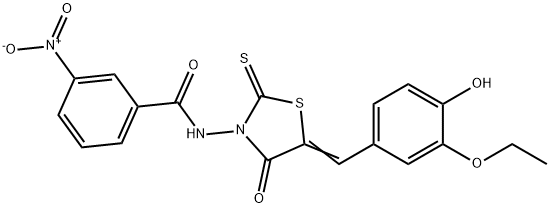 N-[5-(3-ethoxy-4-hydroxybenzylidene)-4-oxo-2-thioxo-1,3-thiazolidin-3-yl]-3-nitrobenzamide Struktur