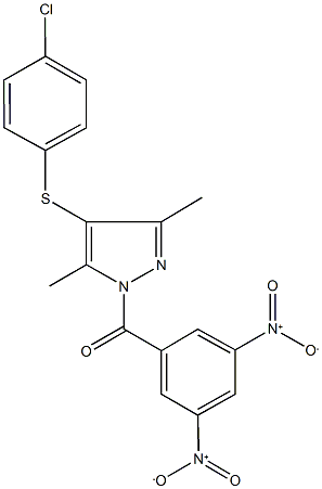 1-({3,5-bisnitrophenyl}carbonyl)-4-[(4-chlorophenyl)sulfanyl]-3,5-dimethyl-1H-pyrazole Struktur