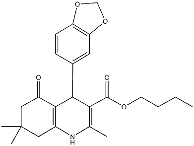 butyl 4-(1,3-benzodioxol-5-yl)-2,7,7-trimethyl-5-oxo-1,4,5,6,7,8-hexahydroquinoline-3-carboxylate,301208-60-6,结构式