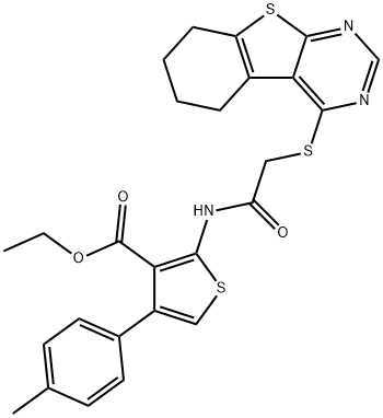 ethyl 4-(4-methylphenyl)-2-{[(5,6,7,8-tetrahydro[1]benzothieno[2,3-d]pyrimidin-4-ylsulfanyl)acetyl]amino}-3-thiophenecarboxylate 结构式