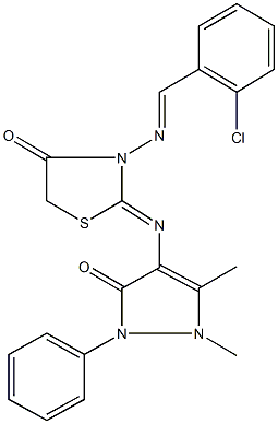 3-[(2-chlorobenzylidene)amino]-2-[(1,5-dimethyl-3-oxo-2-phenyl-2,3-dihydro-1H-pyrazol-4-yl)imino]-1,3-thiazolidin-4-one,301223-21-2,结构式