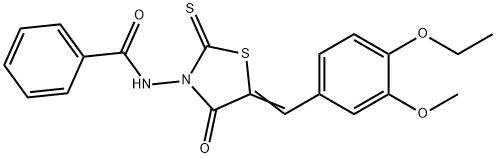 N-[5-(4-ethoxy-3-methoxybenzylidene)-4-oxo-2-thioxo-1,3-thiazolidin-3-yl]benzamide 化学構造式