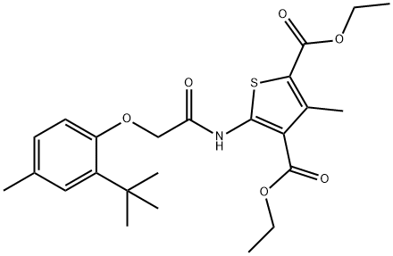 diethyl 5-{[(2-tert-butyl-4-methylphenoxy)acetyl]amino}-3-methyl-2,4-thiophenedicarboxylate,301307-48-2,结构式
