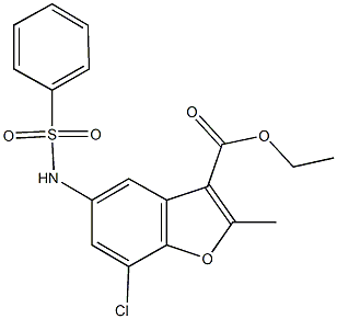 ethyl 7-chloro-2-methyl-5-[(phenylsulfonyl)amino]-1-benzofuran-3-carboxylate 化学構造式