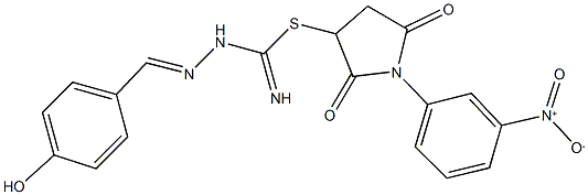 1-{3-nitrophenyl}-2,5-dioxo-3-pyrrolidinyl 2-(4-hydroxybenzylidene)hydrazinecarbimidothioate 结构式