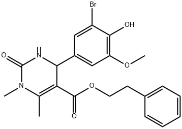 2-phenylethyl 4-(3-bromo-4-hydroxy-5-methoxyphenyl)-1,6-dimethyl-2-oxo-1,2,3,4-tetrahydro-5-pyrimidinecarboxylate Struktur