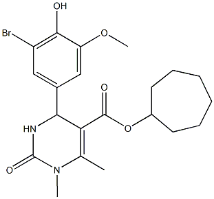 cycloheptyl 4-(3-bromo-4-hydroxy-5-methoxyphenyl)-1,6-dimethyl-2-oxo-1,2,3,4-tetrahydropyrimidine-5-carboxylate Structure