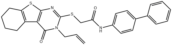 2-[(3-allyl-4-oxo-3,4,5,6,7,8-hexahydro[1]benzothieno[2,3-d]pyrimidin-2-yl)sulfanyl]-N-[1,1'-biphenyl]-4-ylacetamide 化学構造式