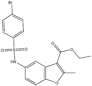 ethyl 5-{[(4-bromophenyl)sulfonyl]amino}-2-methyl-1-benzofuran-3-carboxylate 化学構造式