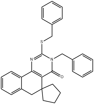 3-benzyl-2-(benzylsulfanyl)-5,6-dihydrospiro(benzo[h]quinazoline-5,1'-cyclopentane)-4(3H)-one,301352-34-1,结构式