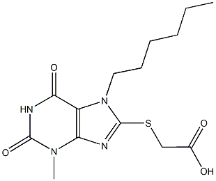 [(7-hexyl-3-methyl-2,6-dioxo-2,3,6,7-tetrahydro-1H-purin-8-yl)sulfanyl]acetic acid 结构式