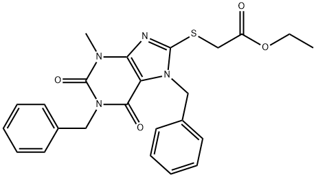 ethyl [(1,7-dibenzyl-3-methyl-2,6-dioxo-2,3,6,7-tetrahydro-1H-purin-8-yl)sulfanyl]acetate 化学構造式