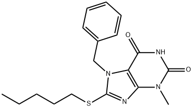 7-benzyl-3-methyl-8-(pentylsulfanyl)-3,7-dihydro-1H-purine-2,6-dione 结构式