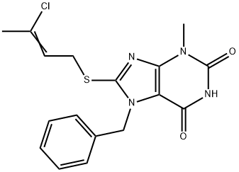 7-benzyl-8-[(3-chloro-2-butenyl)sulfanyl]-3-methyl-3,7-dihydro-1H-purine-2,6-dione Struktur
