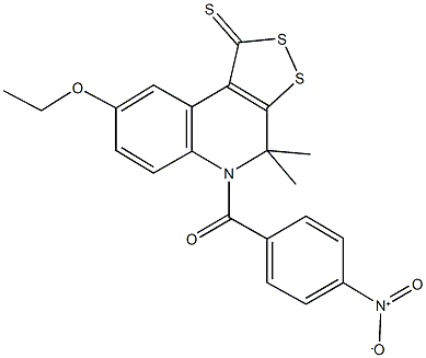 8-ethoxy-5-{4-nitrobenzoyl}-4,4-dimethyl-4,5-dihydro-1H-[1,2]dithiolo[3,4-c]quinoline-1-thione,301655-54-9,结构式