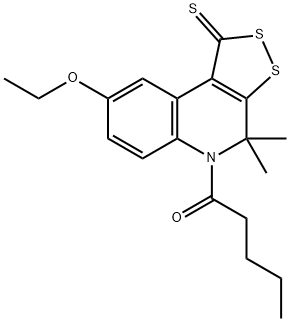 8-ethoxy-4,4-dimethyl-5-pentanoyl-4,5-dihydro-1H-[1,2]dithiolo[3,4-c]quinoline-1-thione 化学構造式