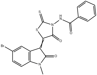 N-[5-(5-bromo-1-methyl-2-oxo-1,2-dihydro-3H-indol-3-ylidene)-4-oxo-2-thioxo-1,3-thiazolidin-3-yl]benzamide Structure