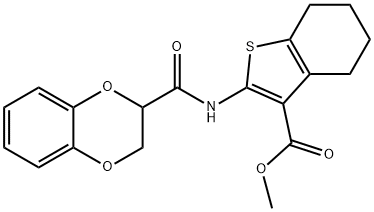 methyl 2-[(2,3-dihydro-1,4-benzodioxin-2-ylcarbonyl)amino]-4,5,6,7-tetrahydro-1-benzothiophene-3-carboxylate Struktur