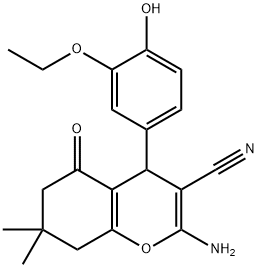 2-amino-4-(3-ethoxy-4-hydroxyphenyl)-7,7-dimethyl-5-oxo-5,6,7,8-tetrahydro-4H-chromene-3-carbonitrile 结构式