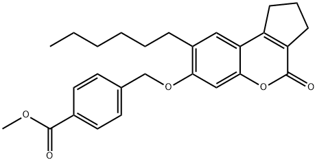 methyl 4-{[(8-hexyl-4-oxo-1,2,3,4-tetrahydrocyclopenta[c]chromen-7-yl)oxy]methyl}benzoate Struktur