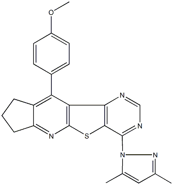 4-[4-(3,5-dimethyl-1H-pyrazol-1-yl)-8,9-dihydro-7H-cyclopenta[5',6']pyrido[3',2':4,5]thieno[3,2-d]pyrimidin-10-yl]phenyl methyl ether 化学構造式