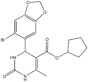 cyclopentyl 4-(6-bromo-1,3-benzodioxol-5-yl)-6-methyl-2-oxo-1,2,3,4-tetrahydro-5-pyrimidinecarboxylate 结构式