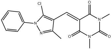 5-[(5-chloro-3-methyl-1-phenyl-1H-pyrazol-4-yl)methylene]-1,3-dimethyl-2,4,6(1H,3H,5H)-pyrimidinetrione 化学構造式