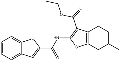 ethyl 2-[(1-benzofuran-2-ylcarbonyl)amino]-6-methyl-4,5,6,7-tetrahydro-1-benzothiophene-3-carboxylate Struktur