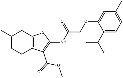 methyl 2-{[(2-isopropyl-5-methylphenoxy)acetyl]amino}-6-methyl-4,5,6,7-tetrahydro-1-benzothiophene-3-carboxylate Struktur