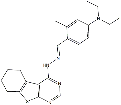 4-(diethylamino)-2-methylbenzaldehyde 5,6,7,8-tetrahydro[1]benzothieno[2,3-d]pyrimidin-4-ylhydrazone 结构式