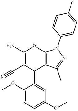 6-amino-4-(2,5-dimethoxyphenyl)-3-methyl-1-(4-methylphenyl)-1,4-dihydropyrano[2,3-c]pyrazole-5-carbonitrile Struktur