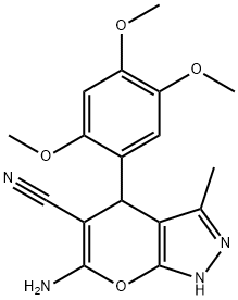 6-amino-3-methyl-4-(2,4,5-trimethoxyphenyl)-1,4-dihydropyrano[2,3-c]pyrazole-5-carbonitrile Structure