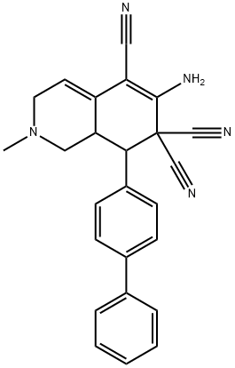 6-amino-8-[1,1'-biphenyl]-4-yl-2-methyl-2,3,8,8a-tetrahydro-5,7,7(1H)-isoquinolinetricarbonitrile 化学構造式