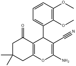 2-amino-4-(2,3-dimethoxyphenyl)-7,7-dimethyl-5-oxo-5,6,7,8-tetrahydro-4H-chromene-3-carbonitrile 化学構造式