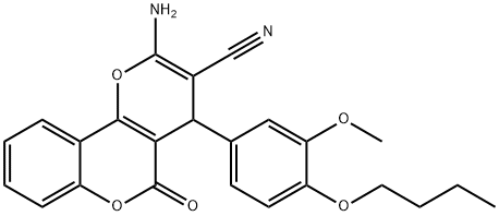 2-amino-4-(4-butoxy-3-methoxyphenyl)-5-oxo-4H,5H-pyrano[3,2-c]chromene-3-carbonitrile Structure