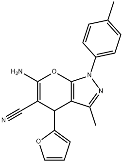 6-amino-4-(2-furyl)-3-methyl-1-(4-methylphenyl)-1,4-dihydropyrano[2,3-c]pyrazole-5-carbonitrile 结构式