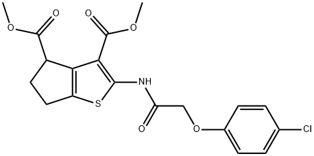 dimethyl 2-{[(4-chlorophenoxy)acetyl]amino}-5,6-dihydro-4H-cyclopenta[b]thiophene-3,4-dicarboxylate 化学構造式