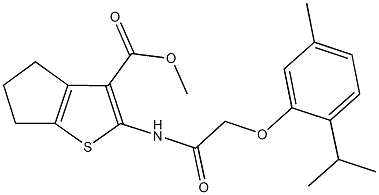 methyl 2-{[(2-isopropyl-5-methylphenoxy)acetyl]amino}-5,6-dihydro-4H-cyclopenta[b]thiophene-3-carboxylate 化学構造式