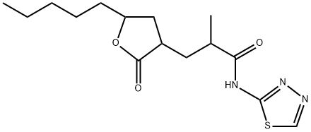 2-methyl-3-(2-oxo-5-pentyltetrahydro-3-furanyl)-N-(1,3,4-thiadiazol-2-yl)propanamide 化学構造式