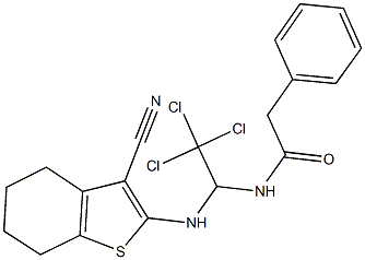 2-phenyl-N-{2,2,2-trichloro-1-[(3-cyano-4,5,6,7-tetrahydro-1-benzothien-2-yl)amino]ethyl}acetamide Struktur