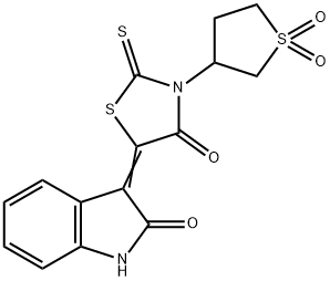 3-[3-(1,1-dioxidotetrahydro-3-thienyl)-4-oxo-2-thioxo-1,3-thiazolidin-5-ylidene]-1,3-dihydro-2H-indol-2-one 化学構造式