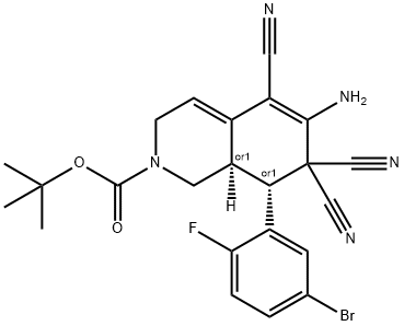 tert-butyl 6-amino-8-(5-bromo-2-fluorophenyl)-5,7,7-tricyano-3,7,8,8a-tetrahydro-2(1H)-isoquinolinecarboxylate,302901-83-3,结构式