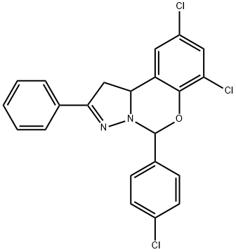 7,9-dichloro-5-(4-chlorophenyl)-2-phenyl-1,10b-dihydropyrazolo[1,5-c][1,3]benzoxazine Struktur