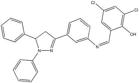 2,4-dichloro-6-({[3-(1,5-diphenyl-4,5-dihydro-1H-pyrazol-3-yl)phenyl]imino}methyl)phenol Struktur