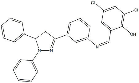 2,4-dichloro-6-({[3-(1,5-diphenyl-4,5-dihydro-1H-pyrazol-3-yl)phenyl]imino}methyl)phenol Structure