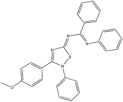 N-(3-(4-methoxyphenyl)-2-phenyl-1,2,4-thiadiazol-5(2H)-ylidene)-N'-phenylbenzenecarboximidamide 化学構造式