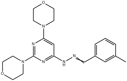 3-methylbenzaldehyde (2,6-dimorpholin-4-ylpyrimidin-4-yl)hydrazone 化学構造式