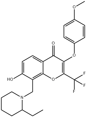 8-[(2-ethylpiperidin-1-yl)methyl]-7-hydroxy-3-(4-methoxyphenoxy)-2-(trifluoromethyl)-4H-chromen-4-one Structure