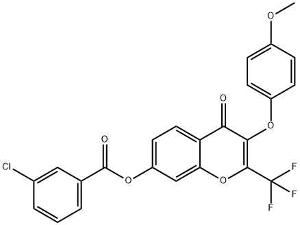 3-(4-methoxyphenoxy)-4-oxo-2-(trifluoromethyl)-4H-chromen-7-yl 3-chlorobenzoate Structure